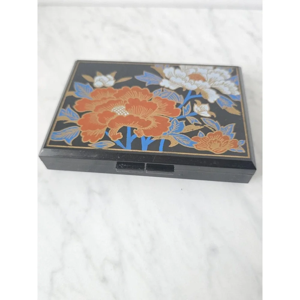 Vintage Asian Floral Travel Jewelry Box Compact with Mirror - 6 Compartment